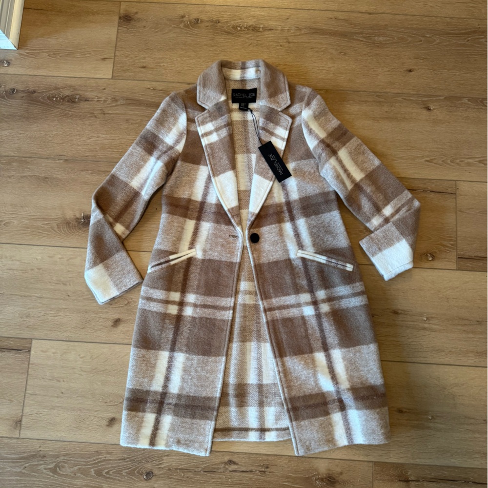 Rachel Zoe Checkered Trench Coat in Brown and Cream